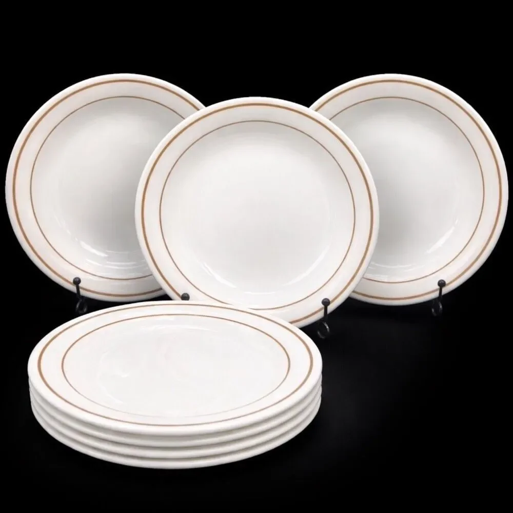 Vintage Comcor Corning Lariat Appetizer Plates Set of 7 White Tan Rim Restaurant